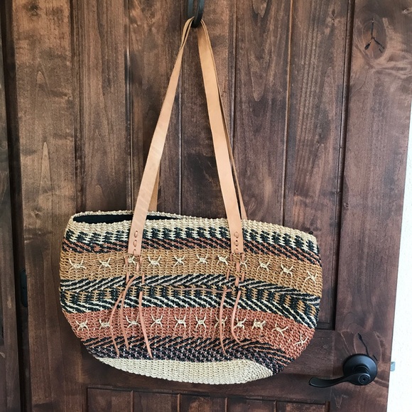 custom Handbags - Beach ☀️ Large Woven Tote with Leather Handles